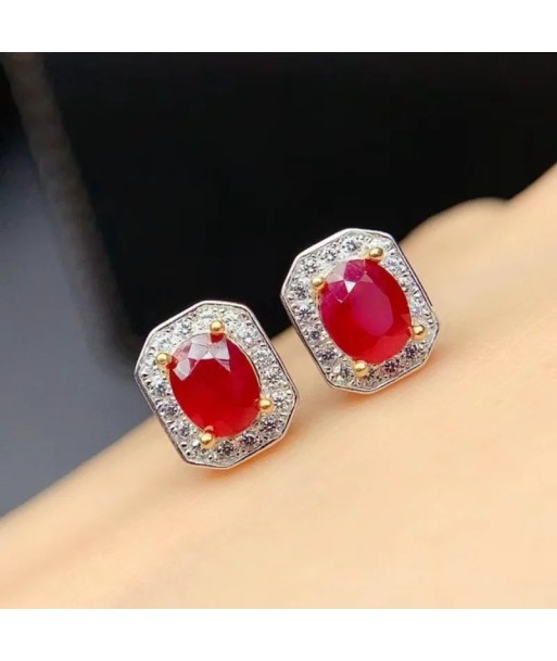 925 Silver Natural Ruby Earrings Classic Design for Women vente chaude votre 