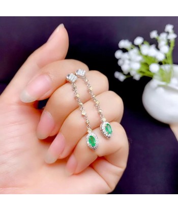 925 Silver Natural Emerald Earrings for Women soldes