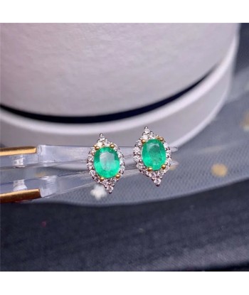 925 Sterling Silver Natural Emerald Earrings 2023