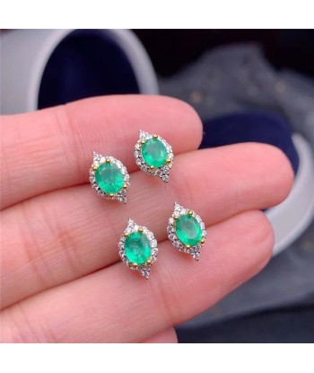 925 Sterling Silver Natural Emerald Earrings 2023