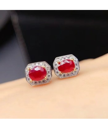 925 Silver Natural Ruby Earrings Classic Design for Women vente chaude votre 