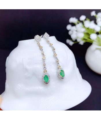 925 Silver Natural Emerald Earrings for Women soldes