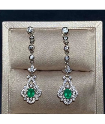 925 Sterling Silver Natural Emerald Earrings for Her la livraison gratuite