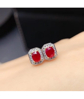 925 Silver Natural Ruby Earrings Classic Design for Women vente chaude votre 