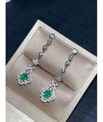 925 Sterling Silver Natural Emerald Earrings for Her la livraison gratuite