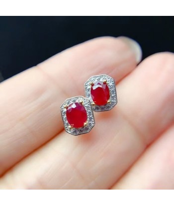 925 Silver Natural Ruby Earrings Classic Design for Women vente chaude votre 