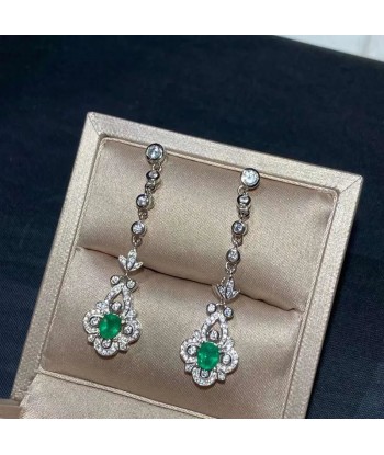 925 Sterling Silver Natural Emerald Earrings for Her la livraison gratuite