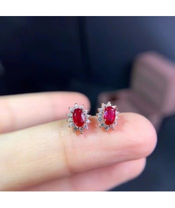 Sterling Silver Natural Ruby Stud Earrings for Women offre 