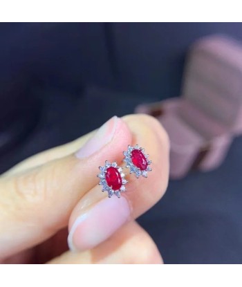 Sterling Silver Natural Ruby Stud Earrings for Women offre 