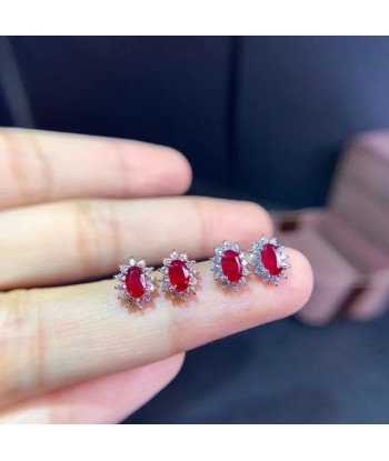 Sterling Silver Natural Ruby Stud Earrings for Women offre 