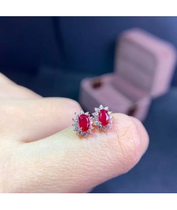 Sterling Silver Natural Ruby Stud Earrings for Women offre 