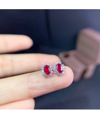 Sterling Silver Natural Ruby Stud Earrings for Women offre 