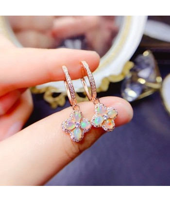 Sterling Silver Natural Opal Flower Earrings for Women Toutes les collections ici