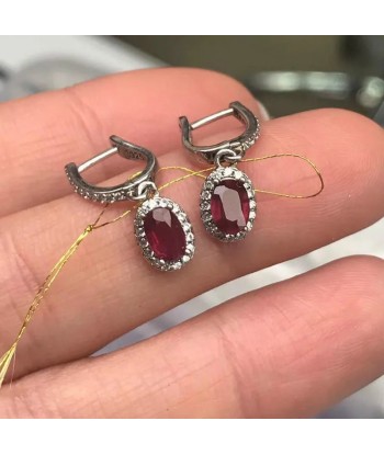 Sterling Silver Pigeon Blood Ruby Earrings outlet