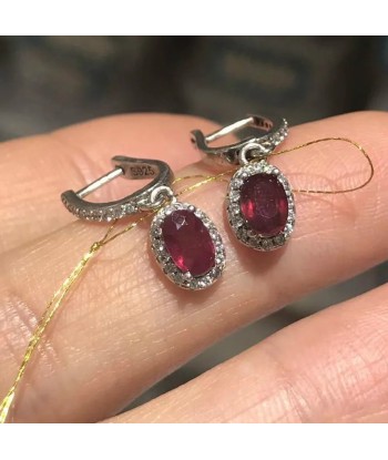 Sterling Silver Pigeon Blood Ruby Earrings outlet