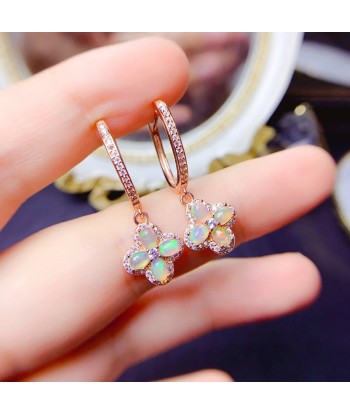 Sterling Silver Natural Opal Flower Earrings for Women Toutes les collections ici