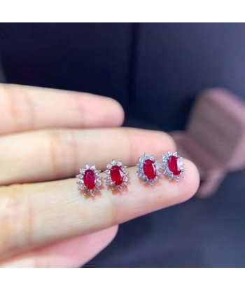 Sterling Silver Natural Ruby Stud Earrings for Women offre 