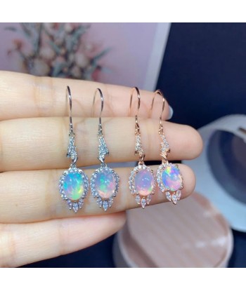 925 Sterling Silver Natural Opal Earrings for Women pas cheres