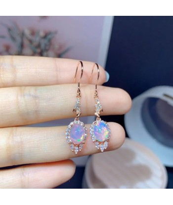 925 Sterling Silver Natural Opal Earrings for Women pas cheres