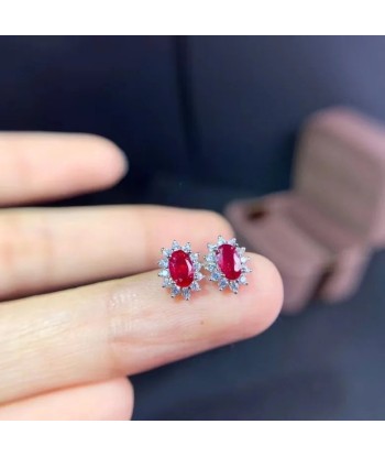 Sterling Silver Natural Ruby Stud Earrings for Women offre 