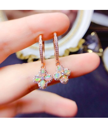 Sterling Silver Natural Opal Flower Earrings for Women Toutes les collections ici