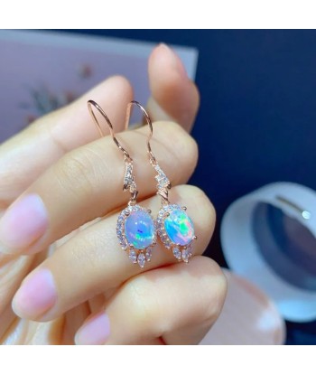 925 Sterling Silver Natural Opal Earrings for Women pas cheres